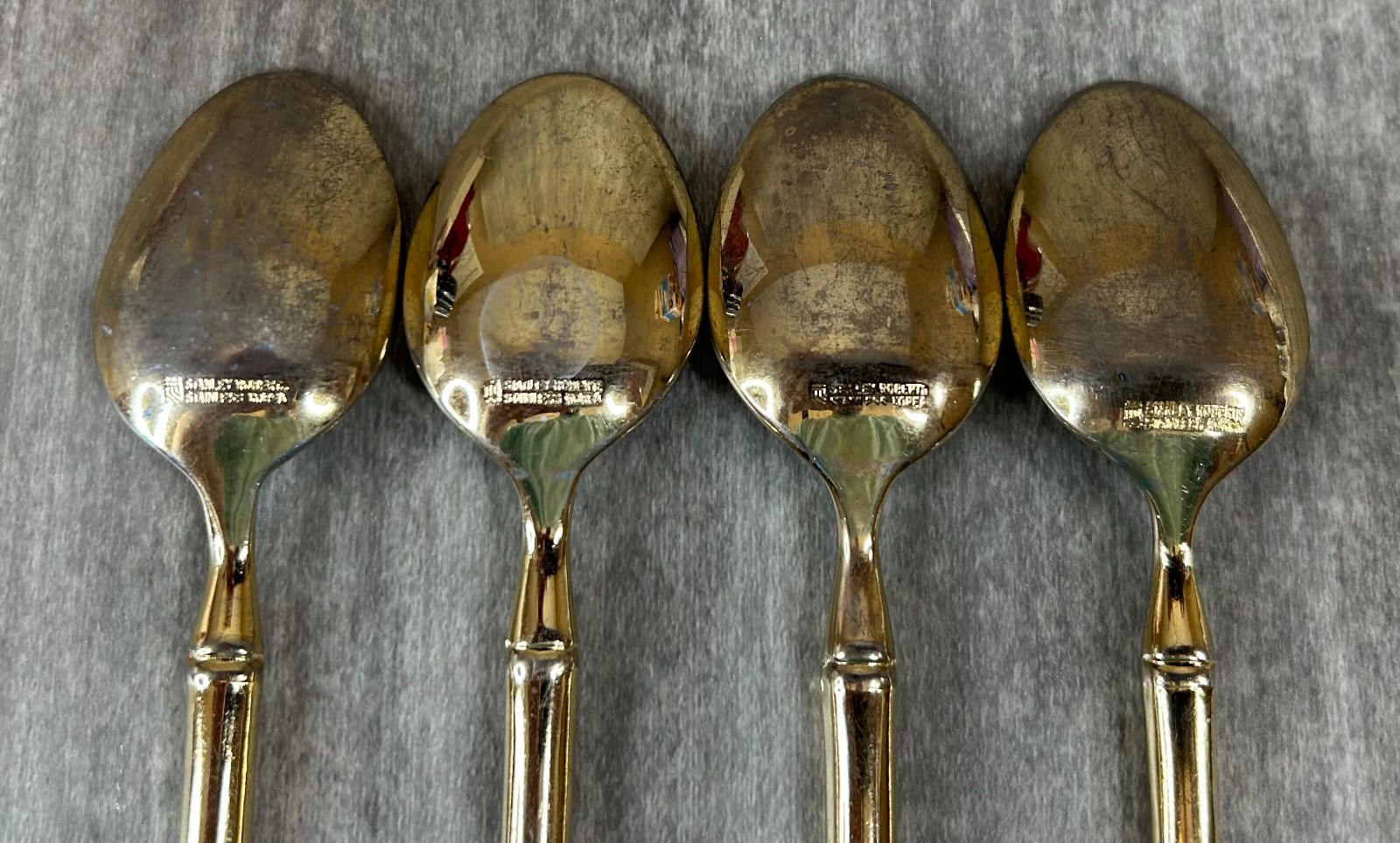 STANLEY ROBERTS BAMBOO TIBURON GOLD PLATED SILVERWARE FLATWARE 4 Teaspoons