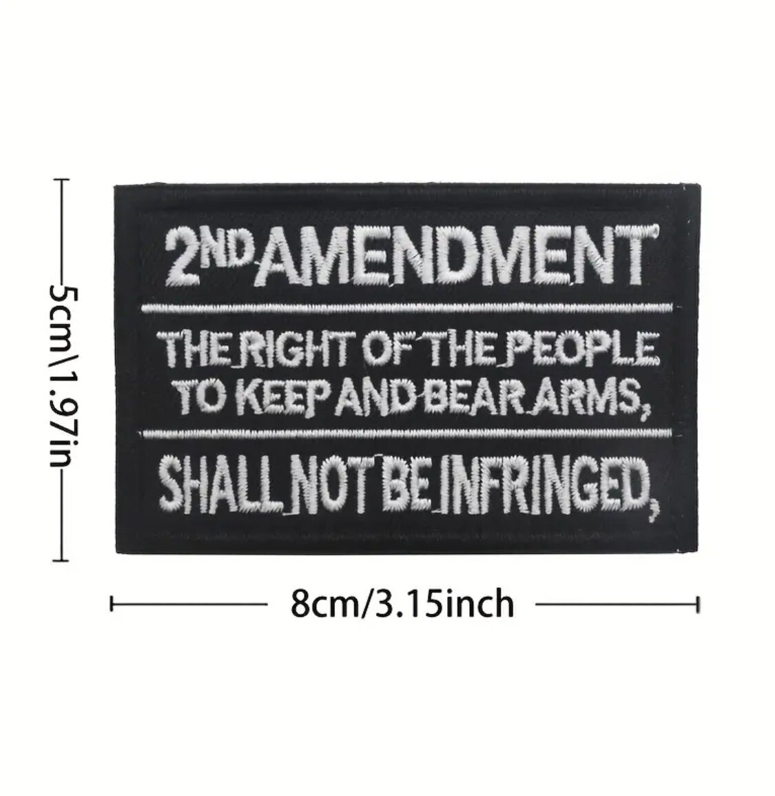 2ND AMENDMENT Embroidered Patch w/ Hook Back/Loop Panel, 2A RKBA Morale BLACK