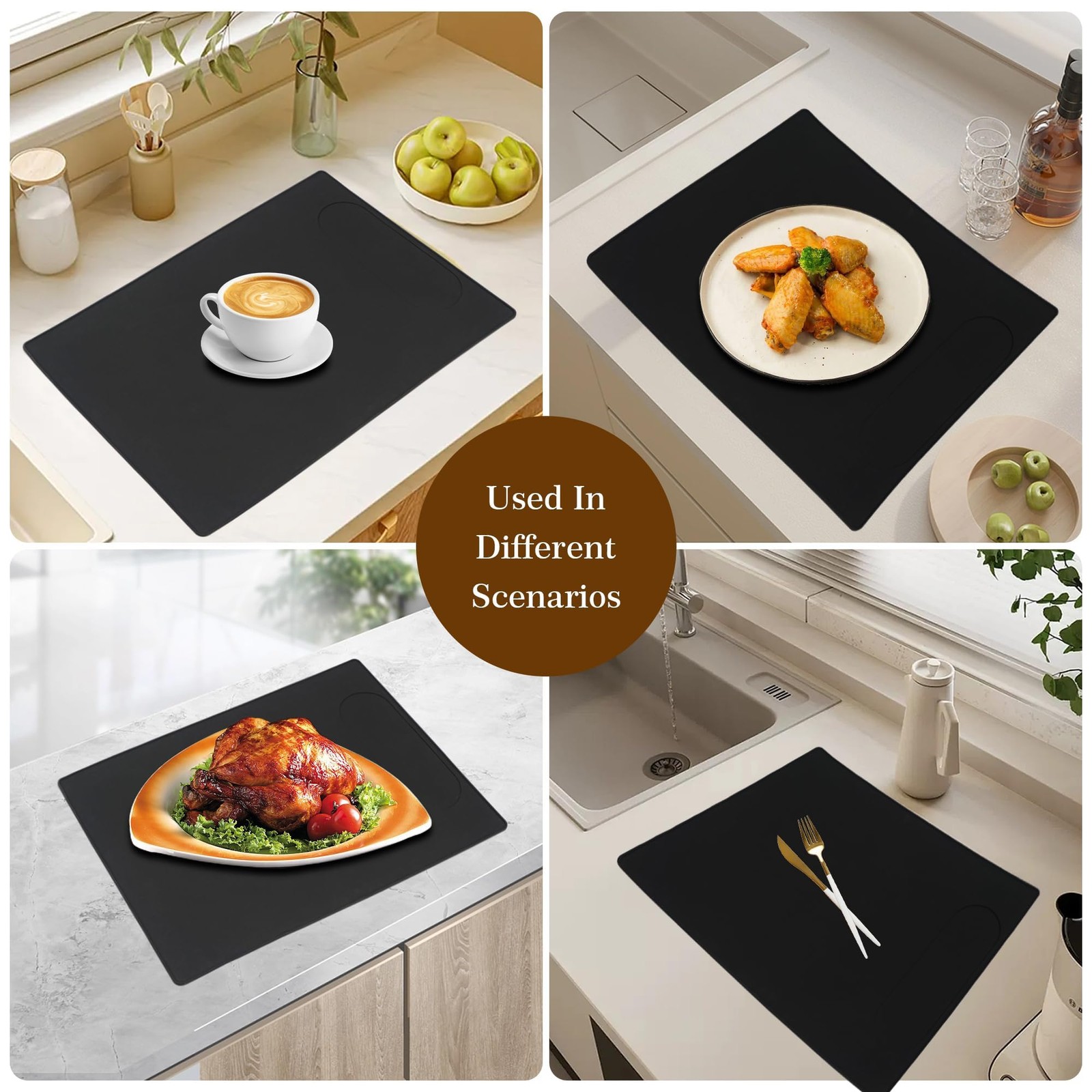 Silicone Mat Under Coffee Machine With Lip Automatic Machines Accessory, Blac...