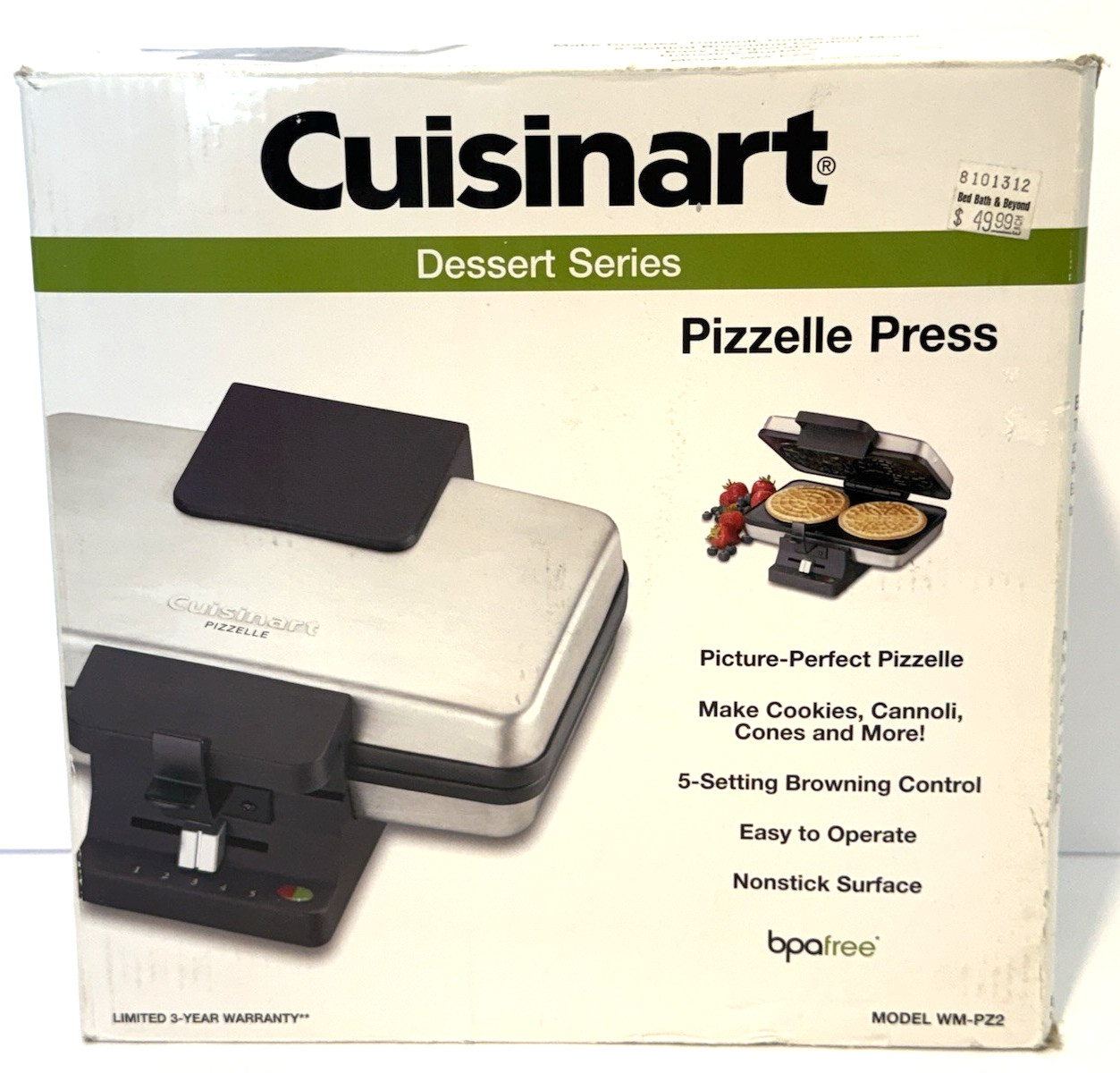 Cuisinart Pizzelle Press With Box And Manual WM-PZ2 - Excellent Condition