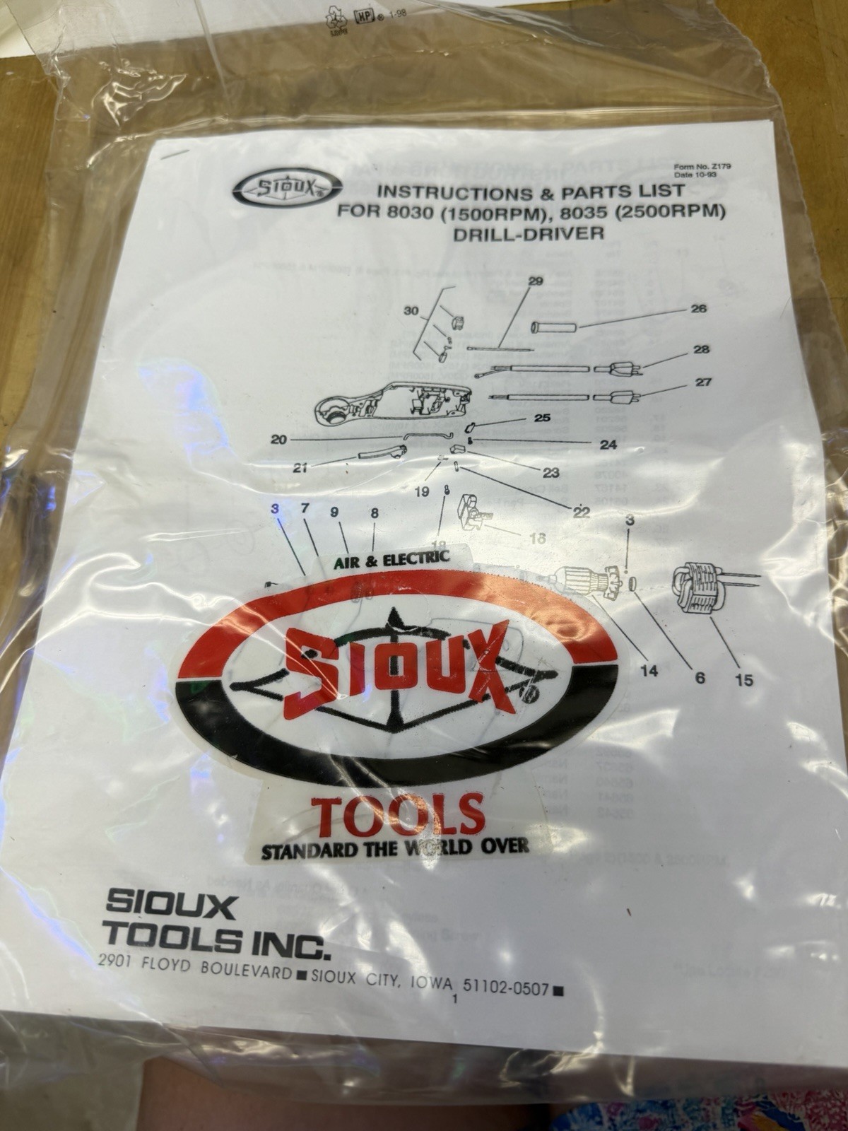 Sioux Tools 8035 3/8" Electric Drill Driver 2500 RPM USA W/ Box & Manual
