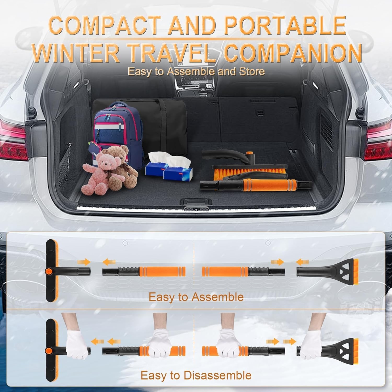 32" Extendable Ice Scraper & Snow Brush - 360° Rotating for Ultimate Convenience
