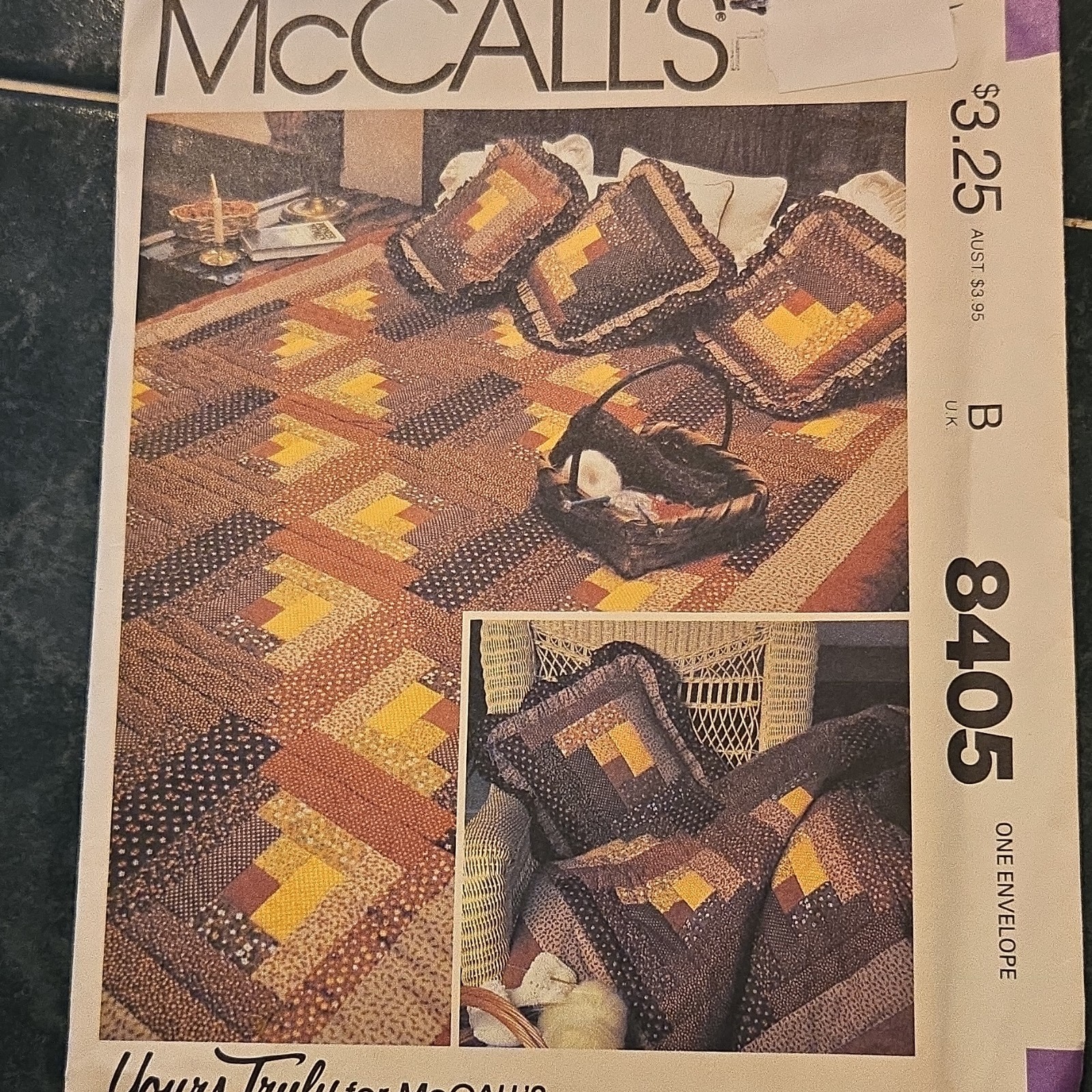 McCall's 8405 Log Cabin Quilt Pattern Home Decor Four Sizes and Pillow