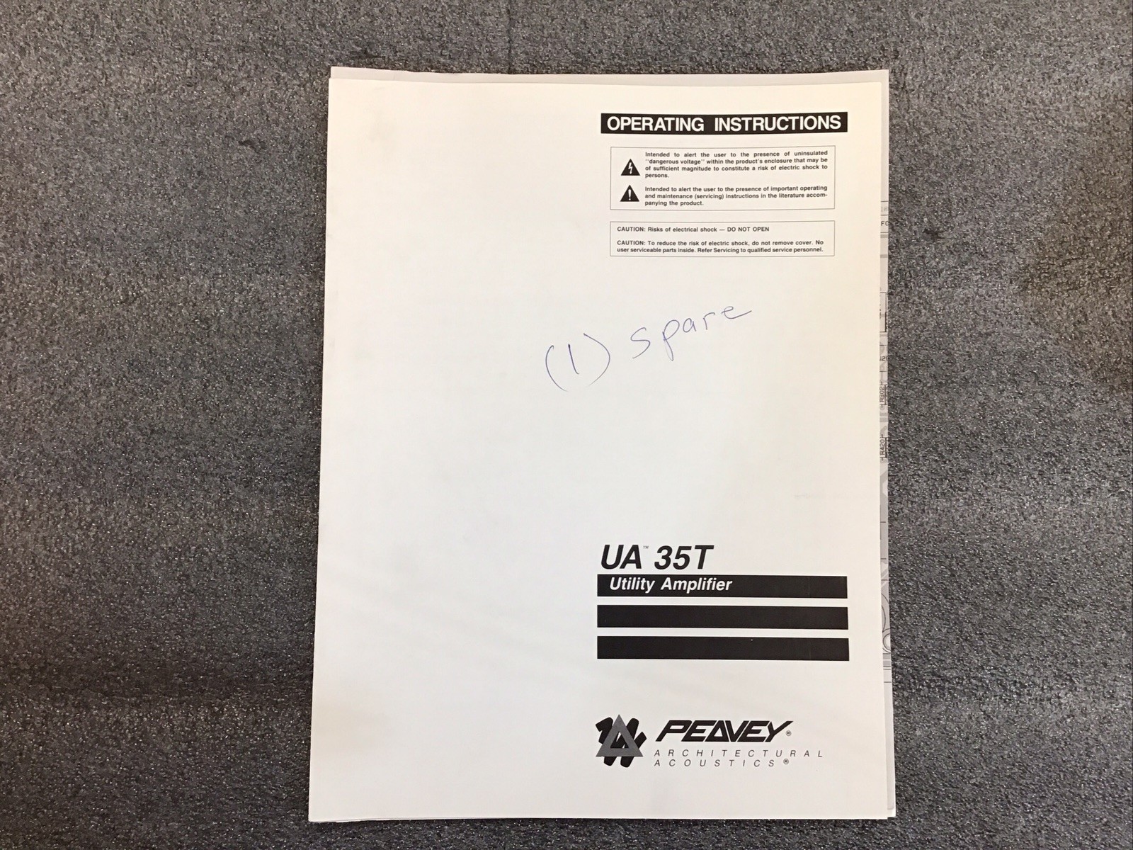 Peavey UA 35T Utility Amplifier Operating Instructions