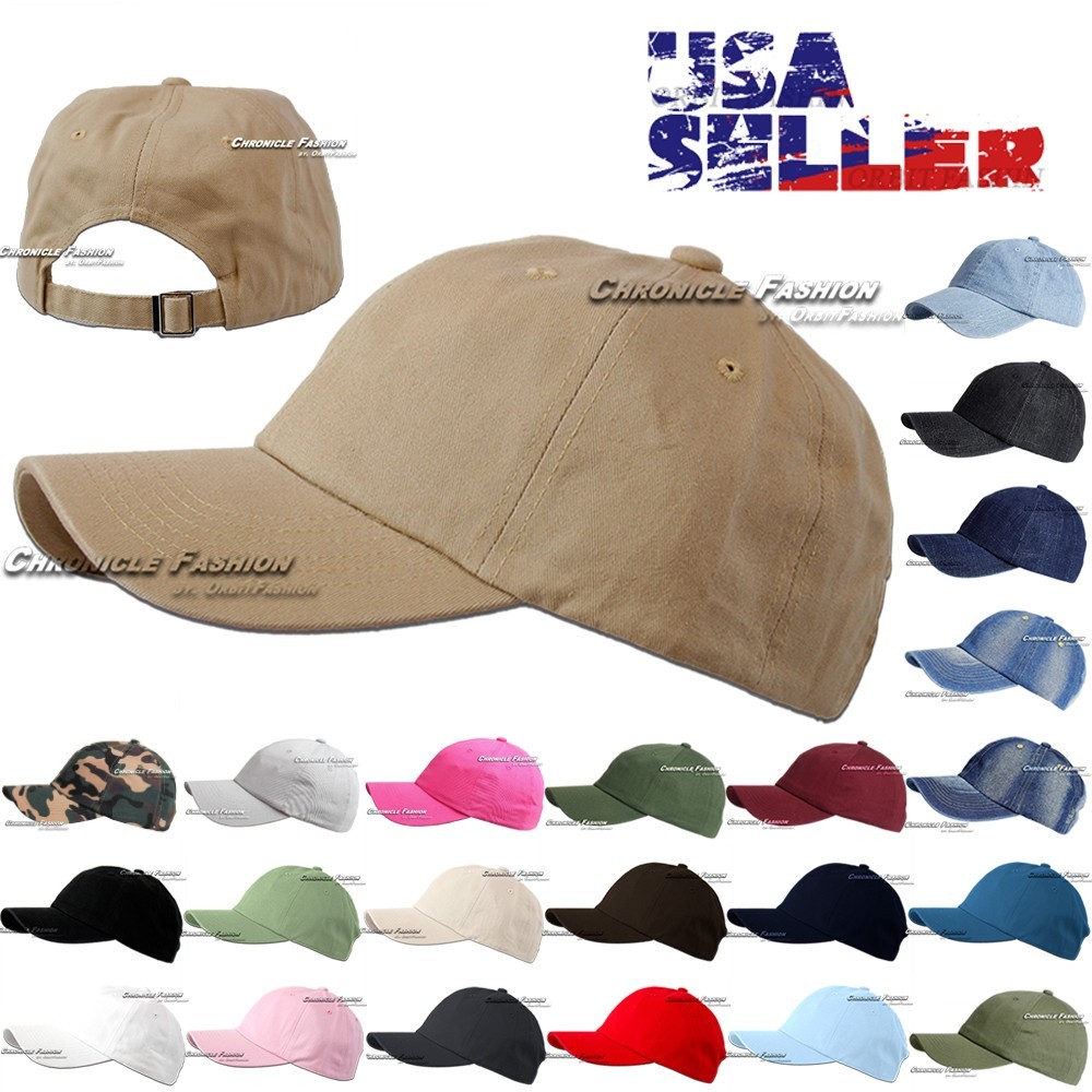Washed Cotton Hat Baseball Cap Solid Plain Polo Style Adjustable Blank Dad Men