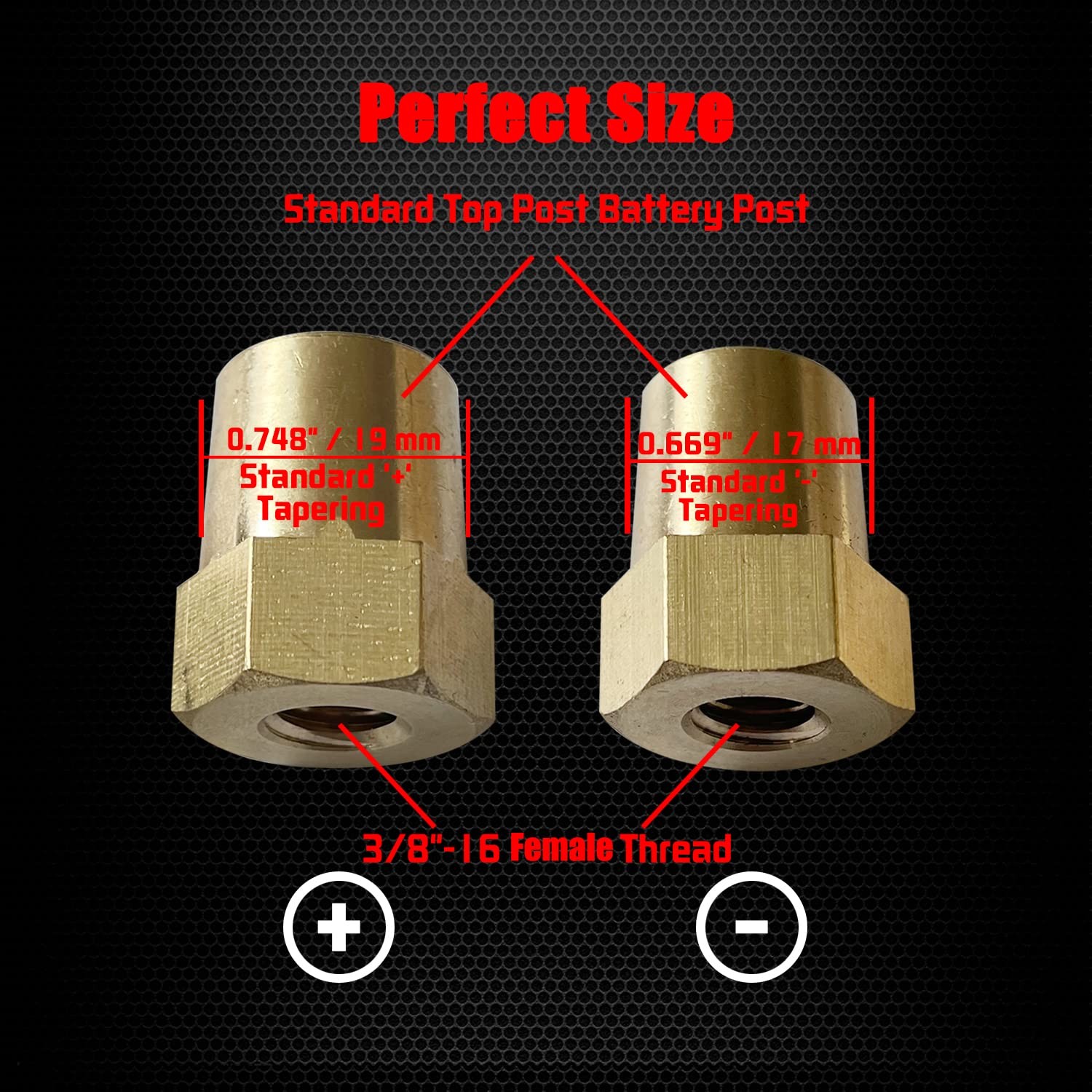 3/8"-16 Thread Female Brass Battery Terminal Post Adapter Battery Terminal Ch...
