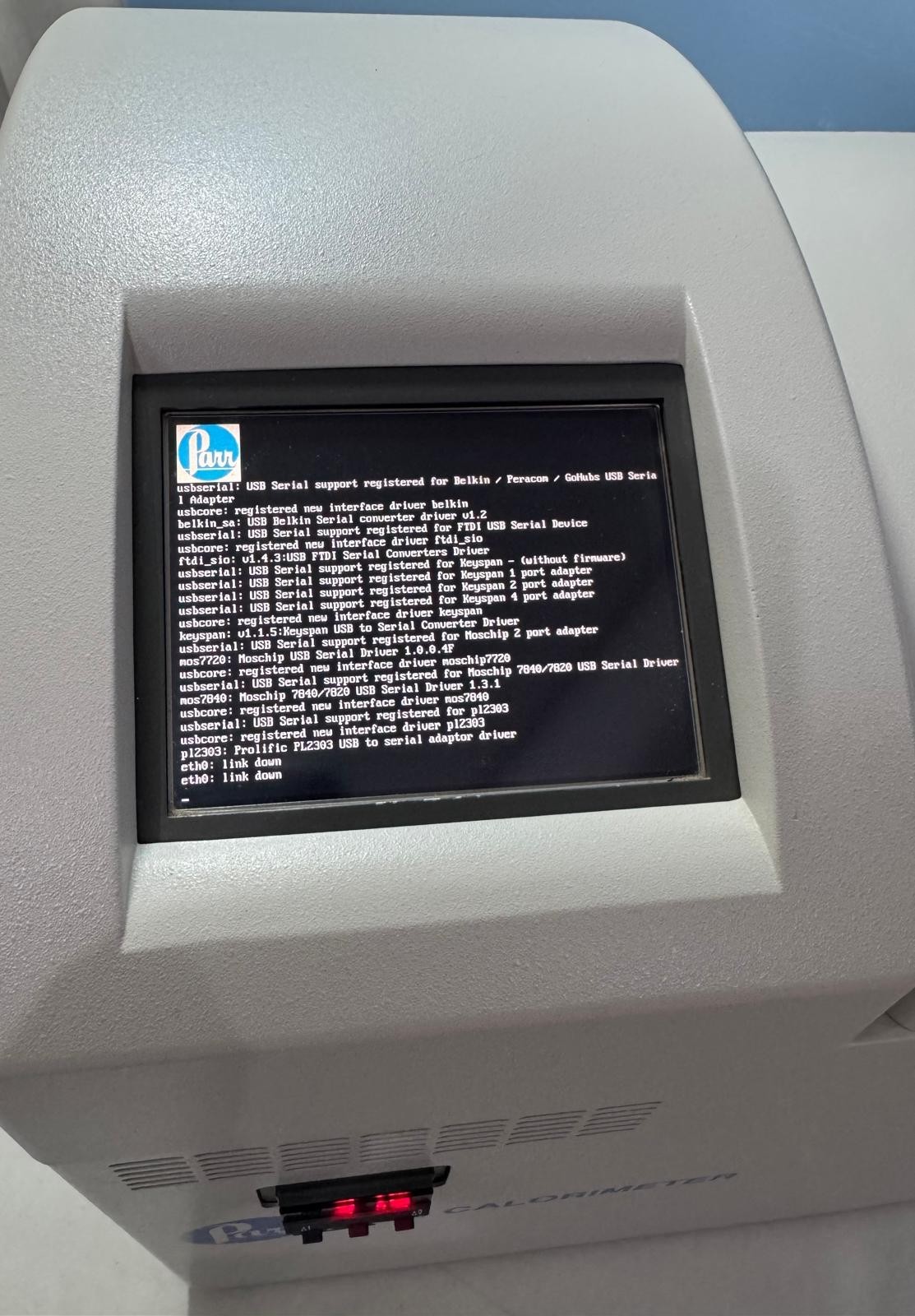 Parr 6400 Automatic Calorimeter 240V Powers On Touchscreen Works Firmware Error