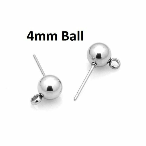 10 pcs. 304 Stainless Steel Earring Ball Posts Settings with Loop 15x6mm