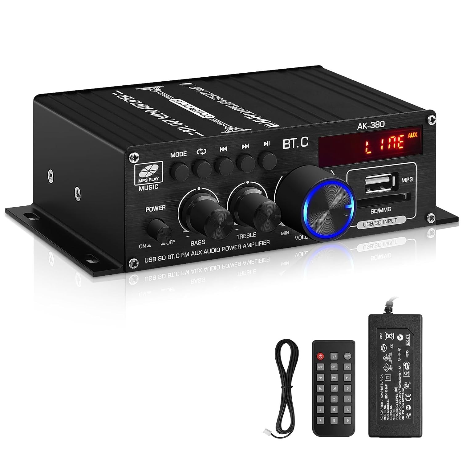 Multi-Functional 40W+40W Bluetooth Speaker Amplifier with Remote & LCD Display