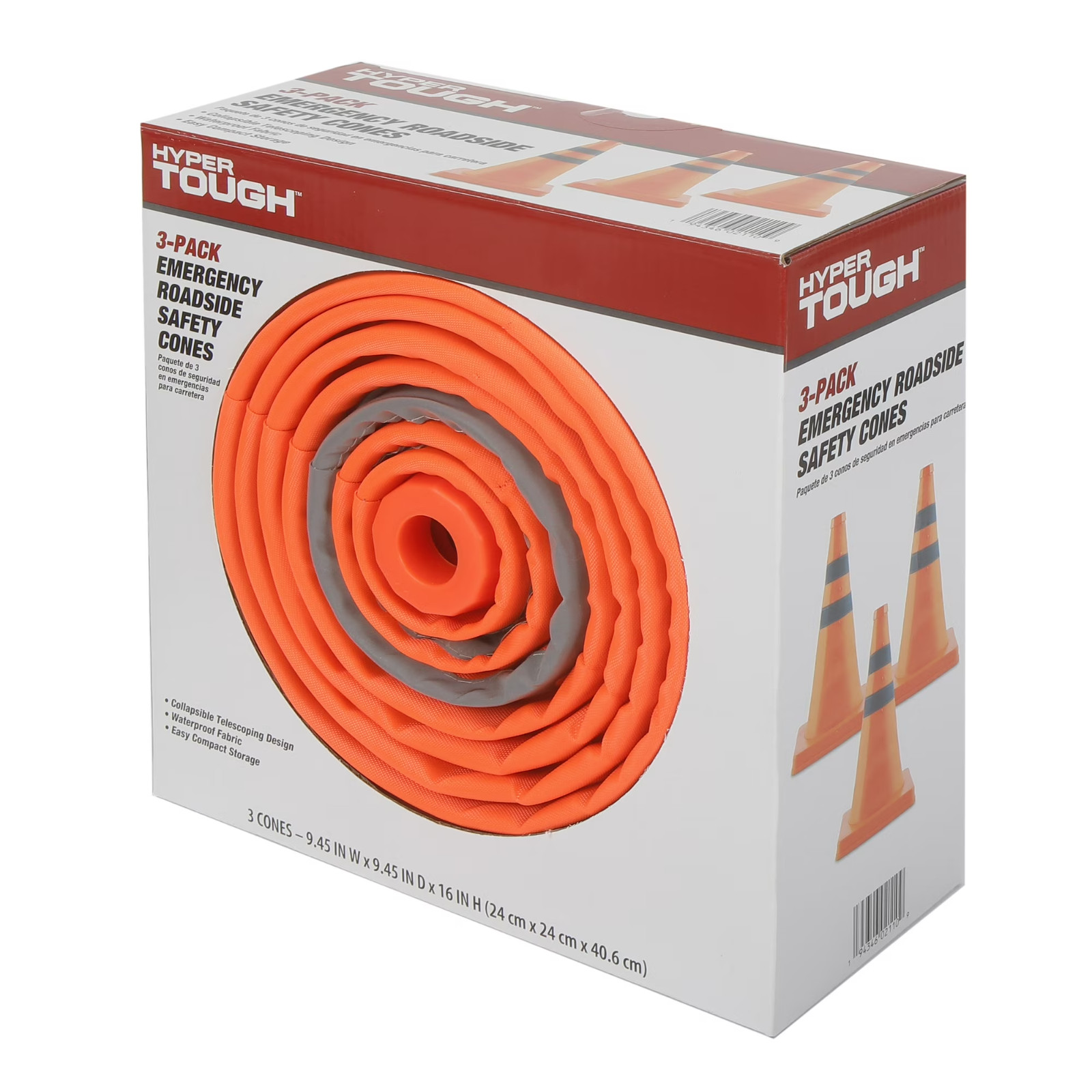 Collapsible Reflective Emergency Safety Cone, Traffic Cone, 3 Pack, Plastic