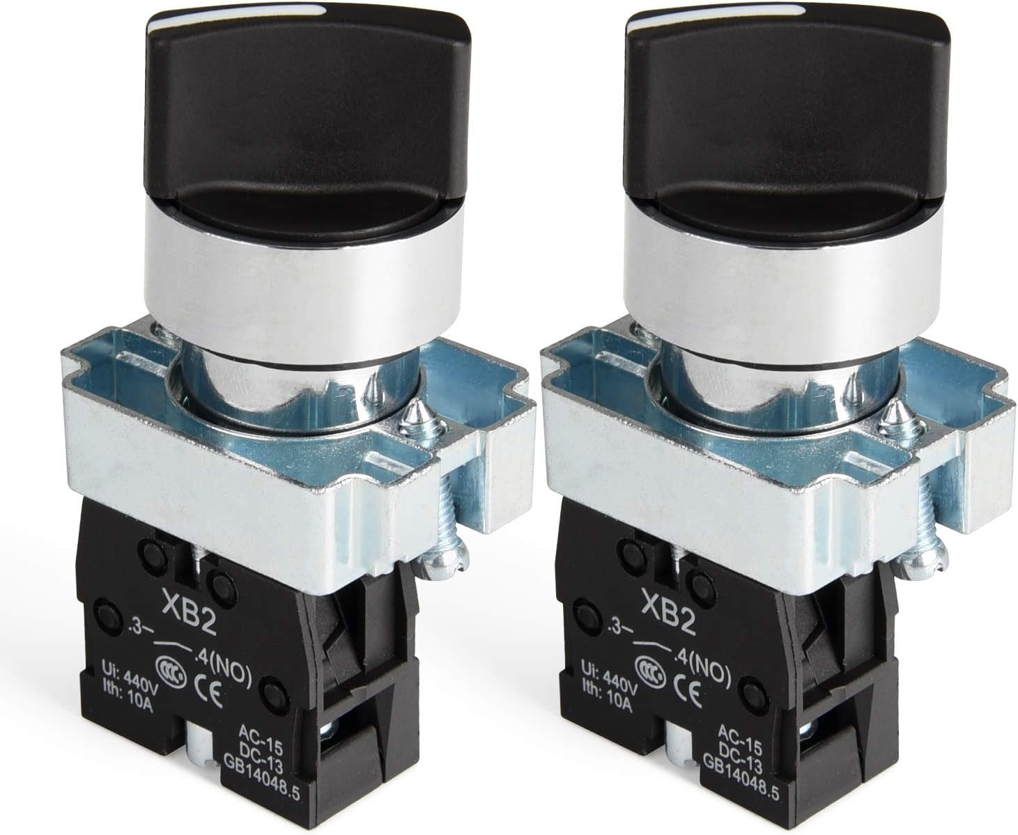 Pack of 2 22mm 2 Position Selector Switch Maintained 1NO 2 Position Maintained
