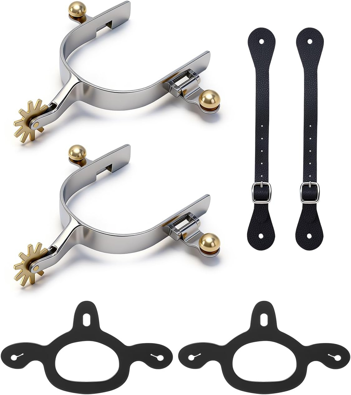 2 Pcs Spurs for Cowboy Boots & 2 Pcs Spurs Belt and Tie down Straps, Stainless S