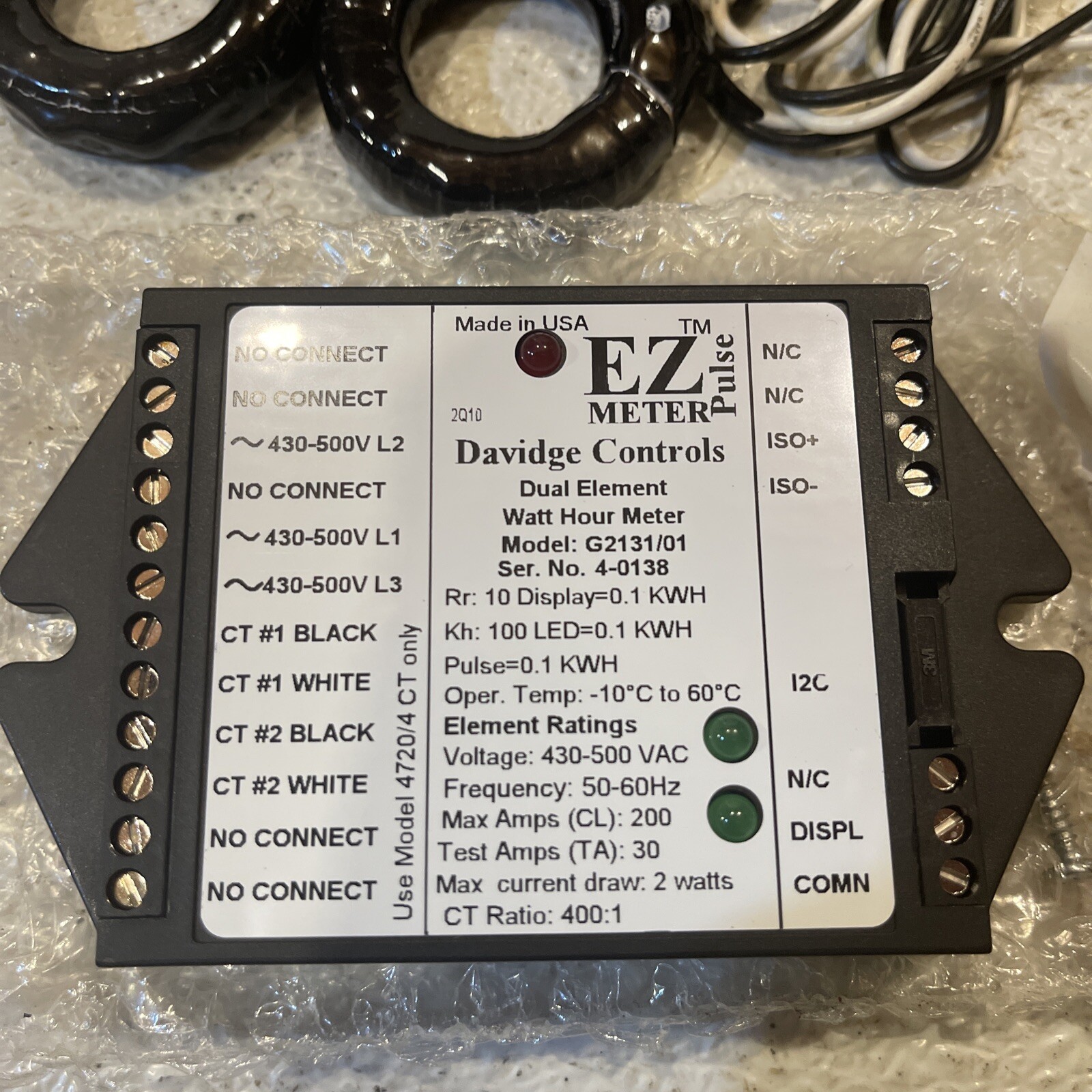 EZ Meter Pulse Duel Element Watt Meter Model G2131/01 Davidge Control (7b5)