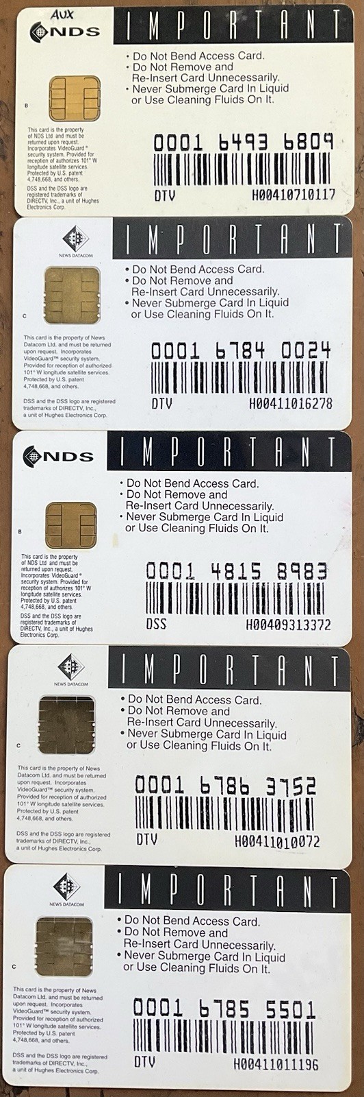 FIVE DIRECTV DSS Access Cards DIRECT TV