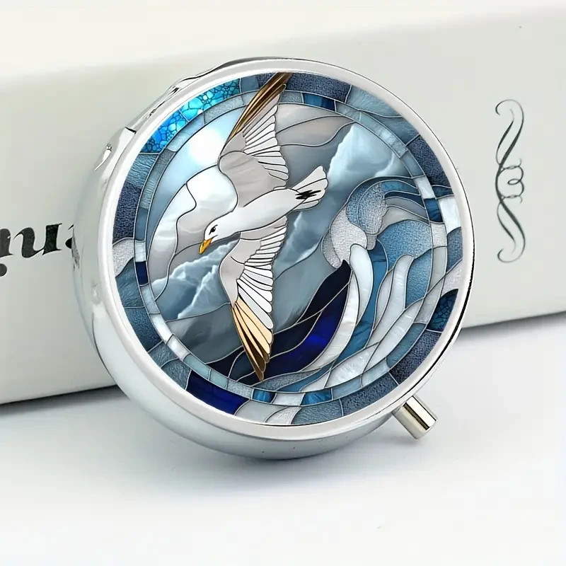 SEAGULL Ocean Blue Pill Box Organizer Medicine Case Triple 3 Compartment Travel