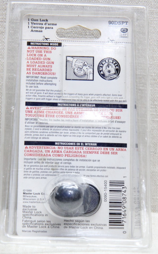Master Lock 90DSPT Keyed Gun Trigger Lock 1 Pack Gun Lock w/2 Keys NEW