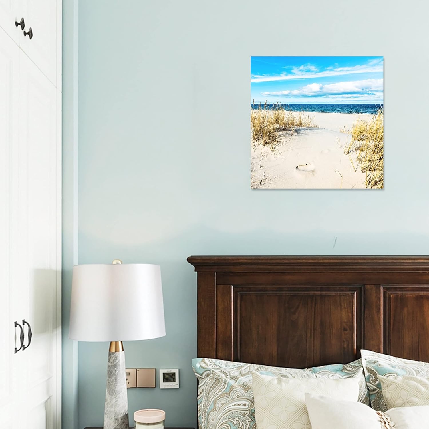 Beach Pictures Wall Art for Bathrooms 14L" x 14W", Blue and White