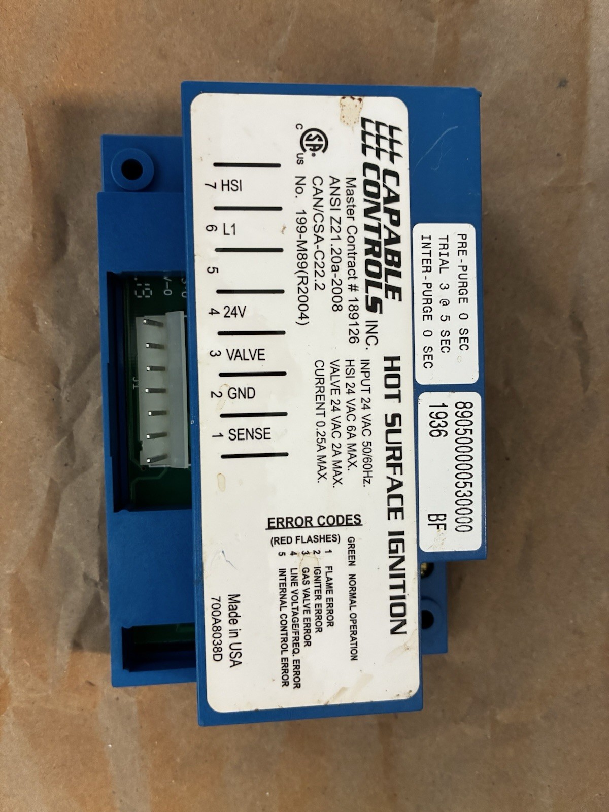 Capable Controls 199-M89(R2004) Hot Surface Ignition Control