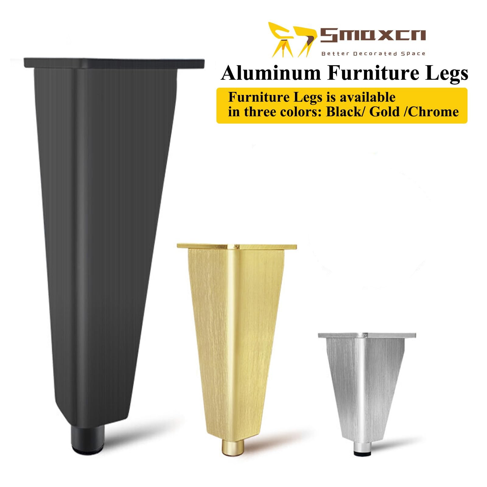 6 inch Brushed Black Aluminum Furniture Legs Set of 4, Adjustable Metal Dress...