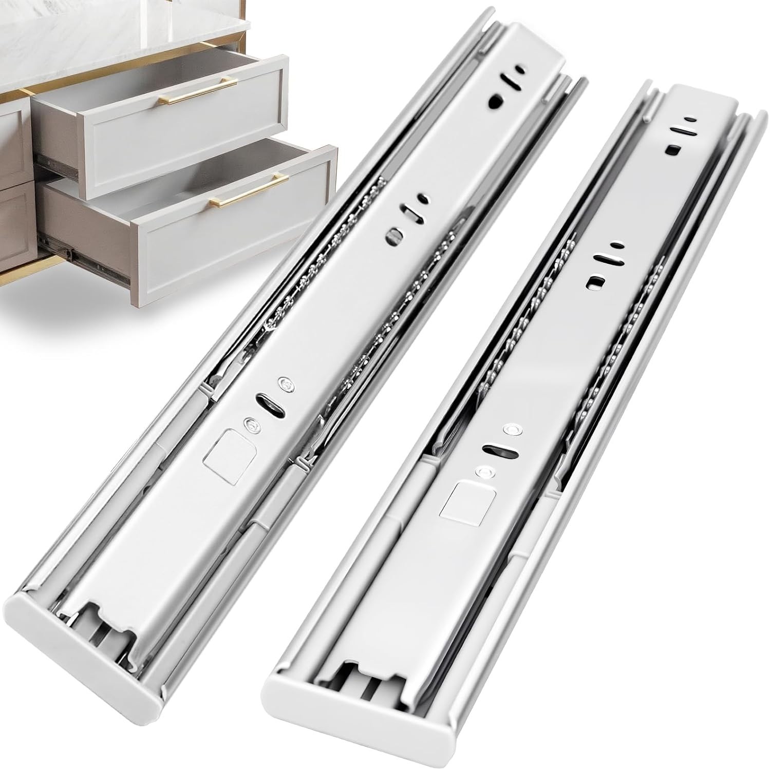 22-Inch Silver Self-Close Drawer Slides, Durable, 6 Pairs for Easy Installation