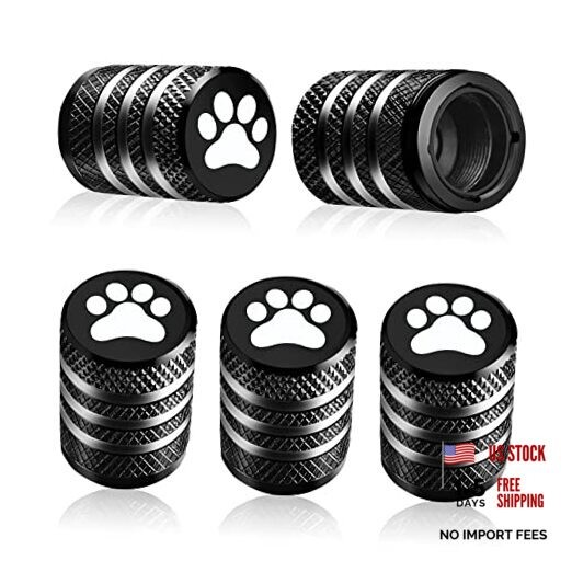 Fogfar 5 PCS Tire Caps, Black Aluminum Dog Paw Valve Stem Caps, Universal Fit