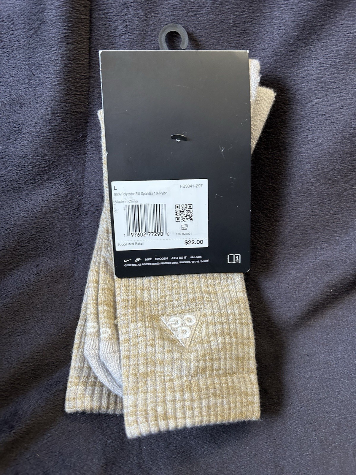 Nike Crew ACG Men's 8-12 Large FB3341-297 Socks-Tan (SC1)