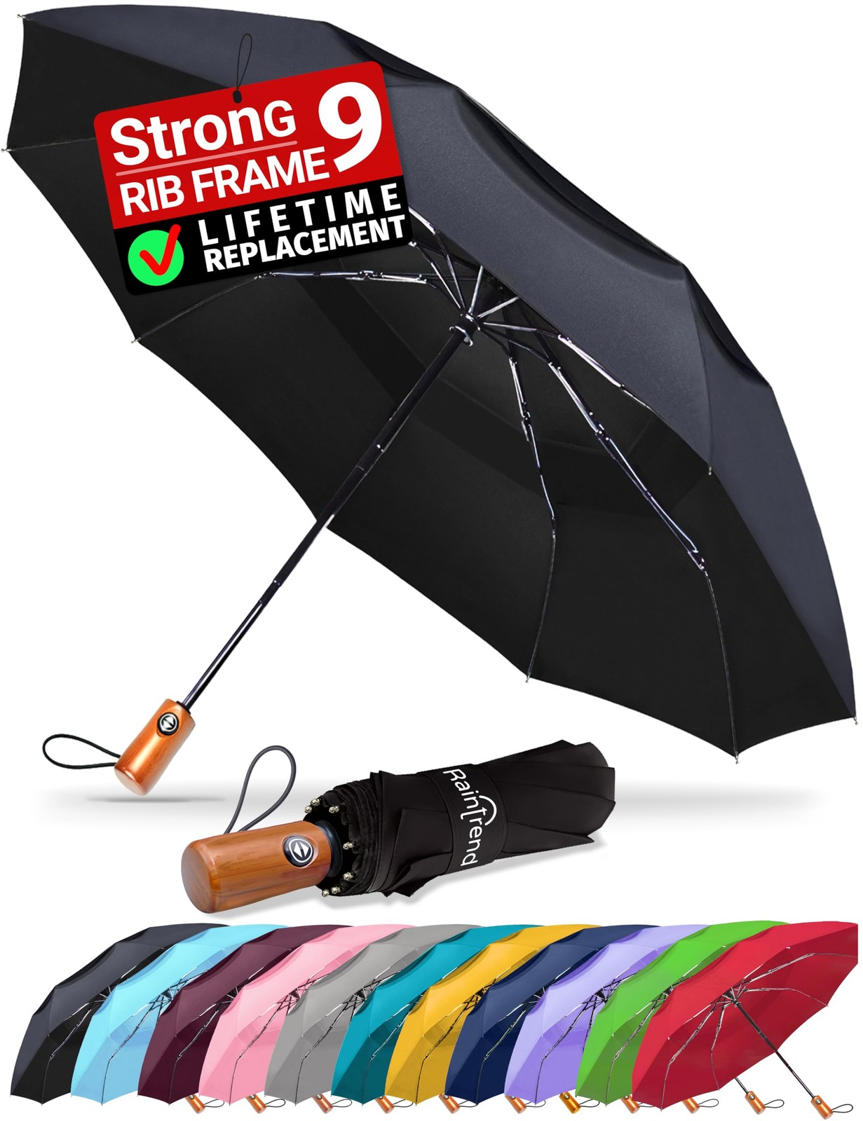 Premium Umbrellas for Rain Windproof Travel Automatic Open Close Large Canopy...