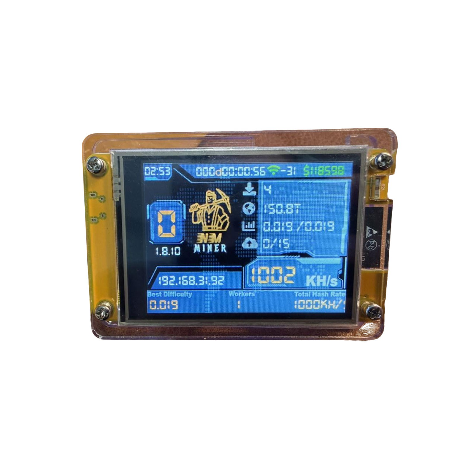 NMMiner 2.8 inch 1000K Hashrate BTC Solo LotteryCrypto Bitcoin Miner Solo Mini