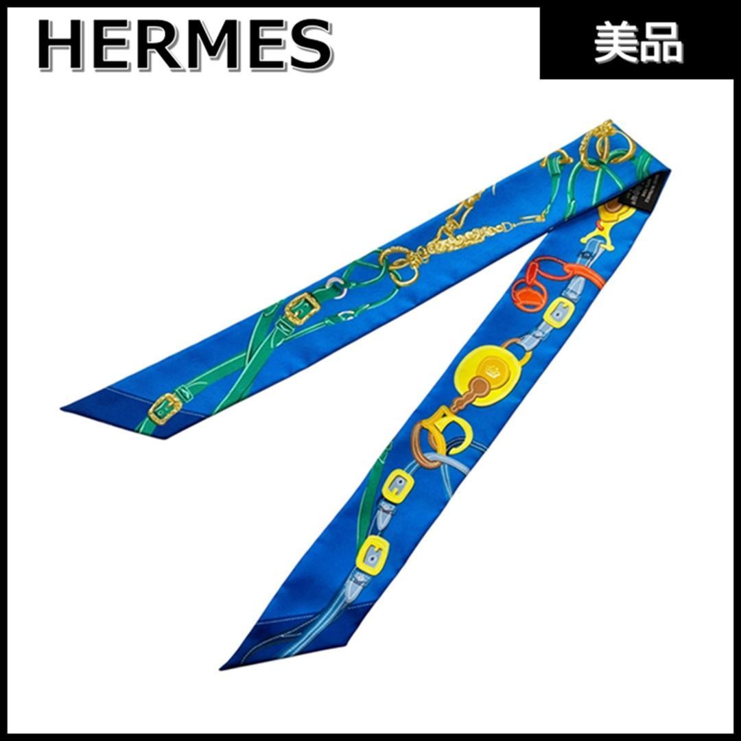 HERMES Twilly Brides de Gala Silk Scarf Blue Multicolor 33.5in x 2in