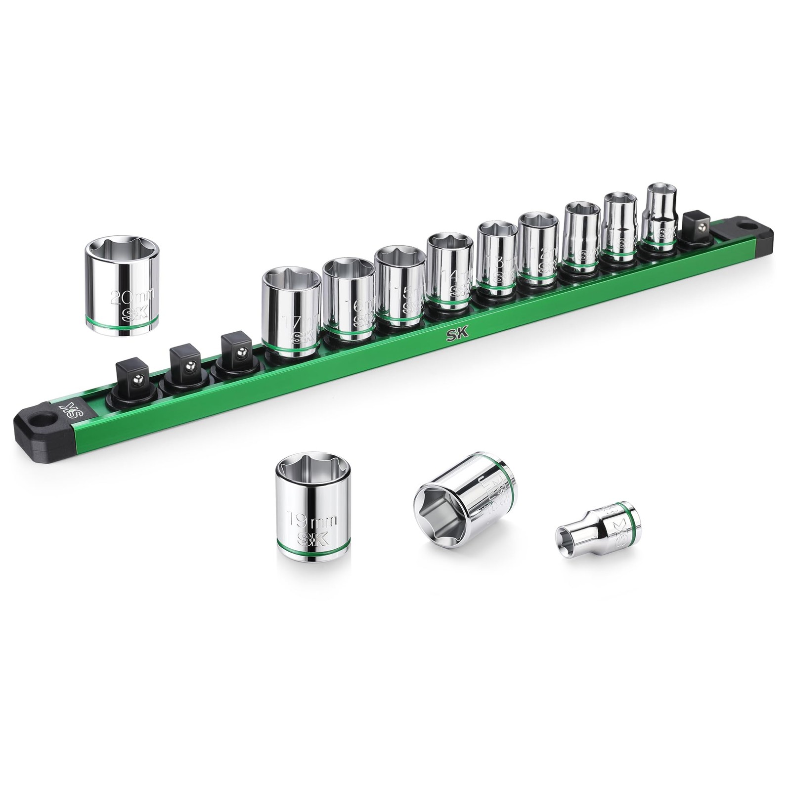 SK 3/8" Drive Socket Set, Metric Sockets, 13-Piece 8-20mm, SuperKrome Finish