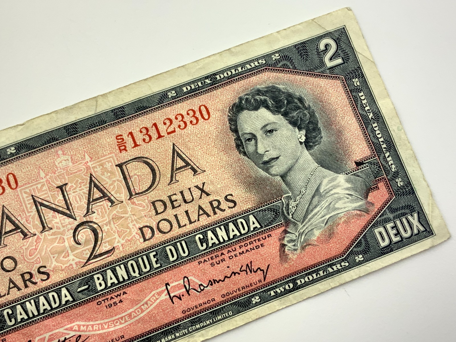 1954 Canada 2 Dollars Circulated Banknote SR Prefix Beattie Rasminsky II711
