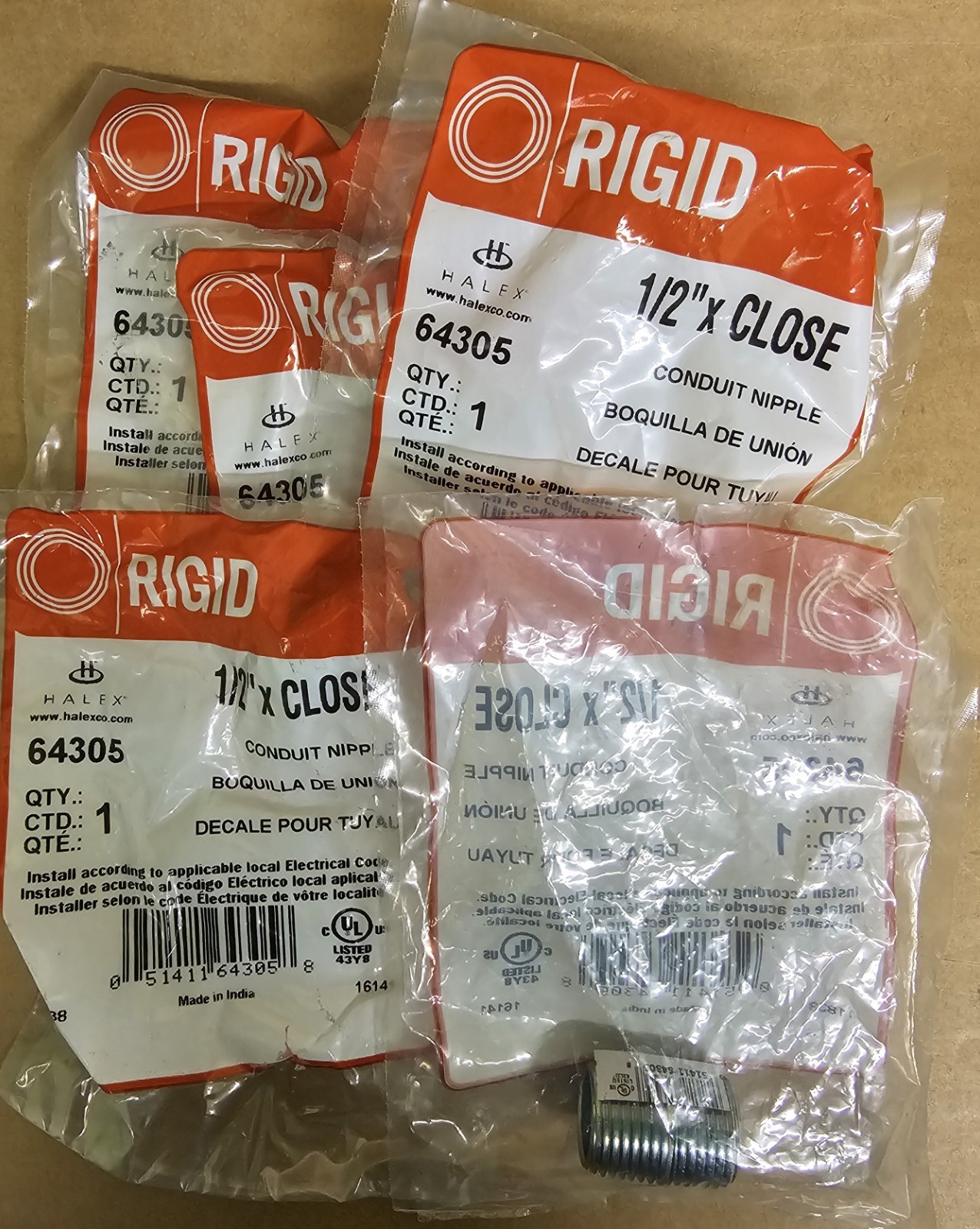 RIGID 64305 CONDUIT NIPPLE 1/2"XClose (5)