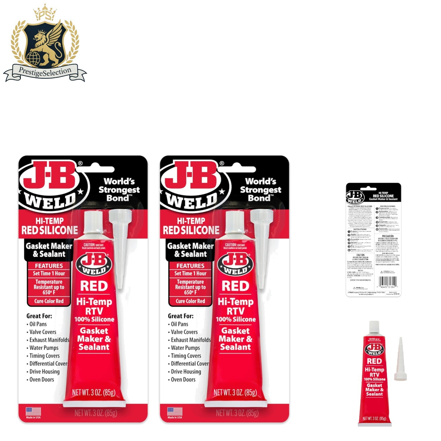 Durable Hi-Temp Red Silicone Gasket Maker & Sealant - 3oz 2-Pack Waterproof