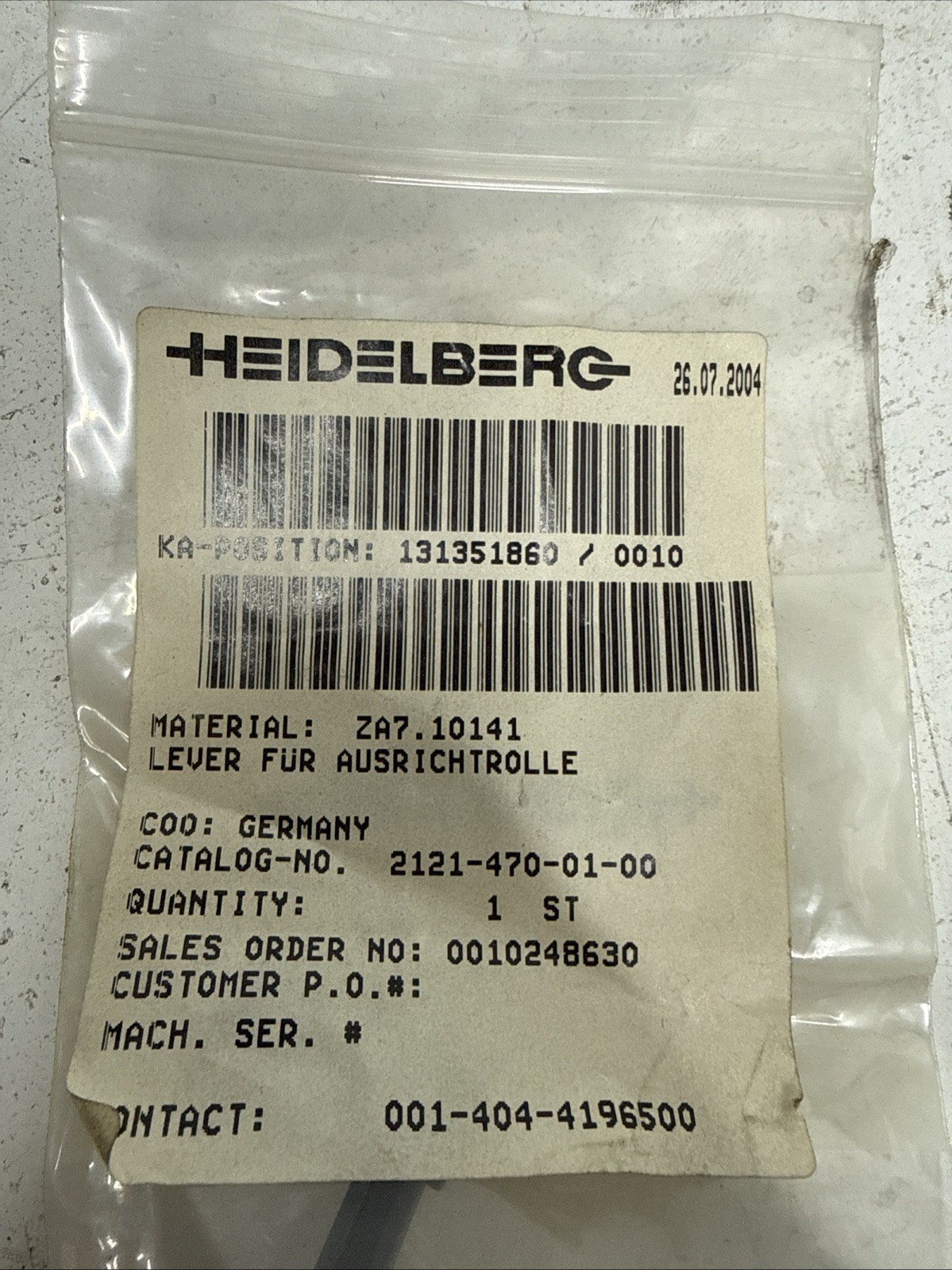 HEIDELBERG ZA7.10141 LEVER **NOS**