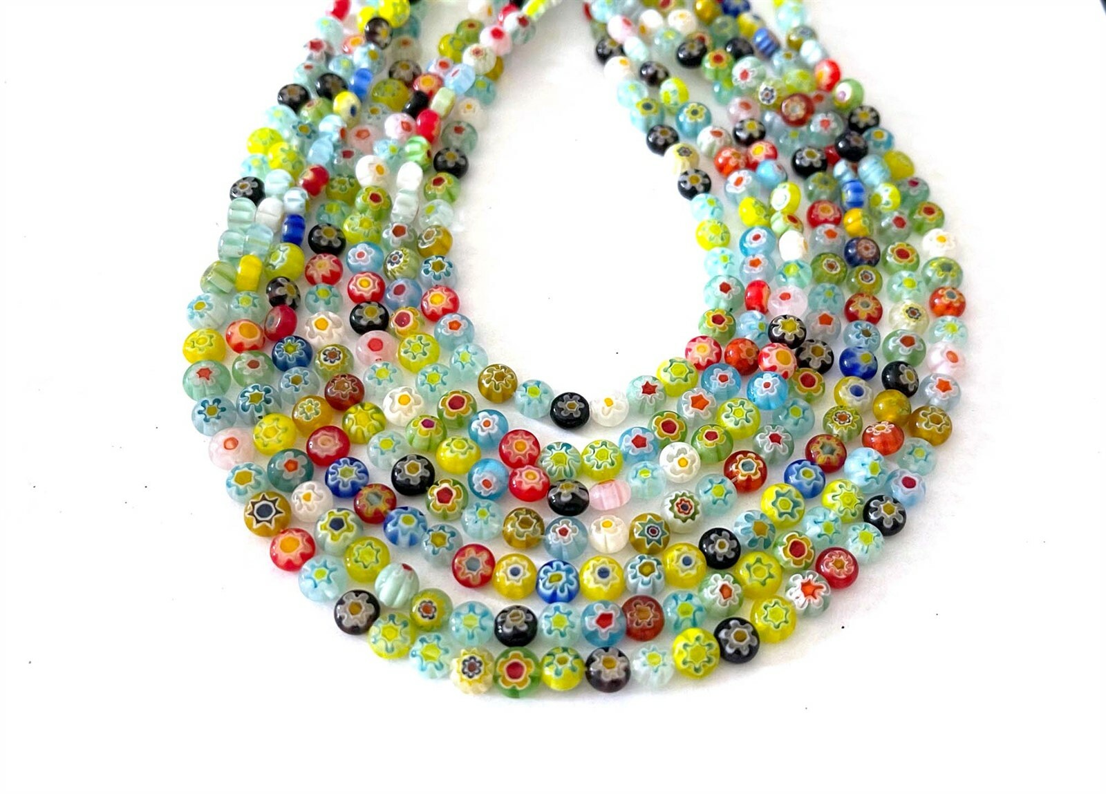 6mm Millefiori Glass Assorted Coin Tiny Beads 16"