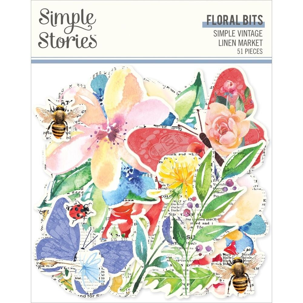 SS Floral Bits DieCuts Simple Vintage Linen Market Butterflies Bees Flowers