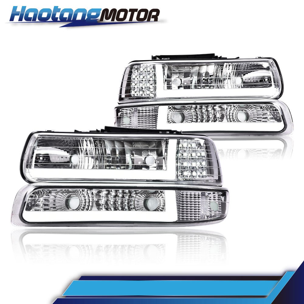 LED DRL Bar Headlights & Bumper Lamps Fits For 99-02 Chevy Silverado 00-06 Tahoe