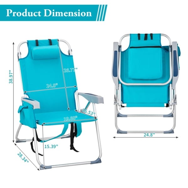 Beach Chair Folding Backpack with 5-Position Recline and Aluminum Frame