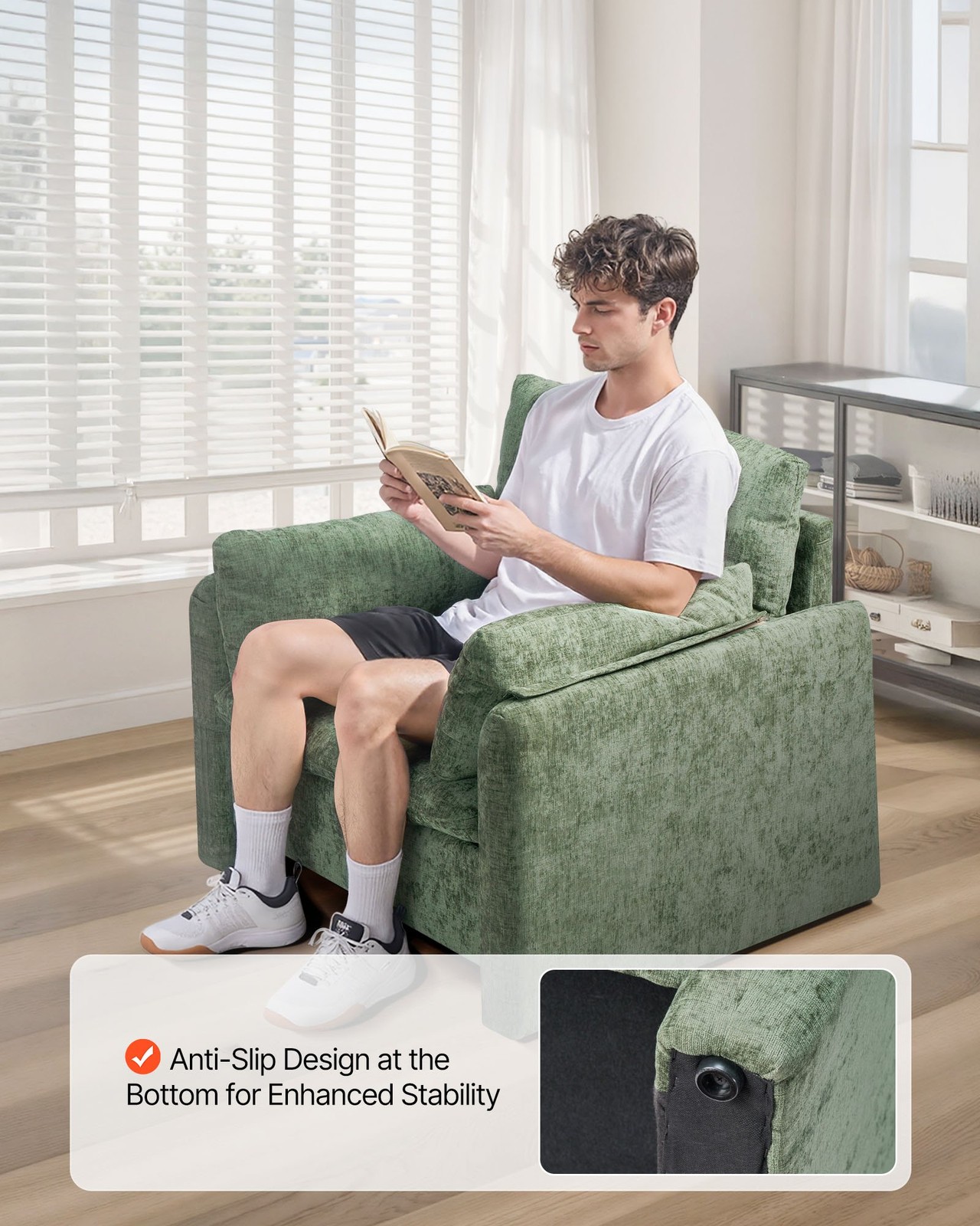Green Accent Chair, Modern Upholstered Accent Chair With Armrests, Cloth Chairs
