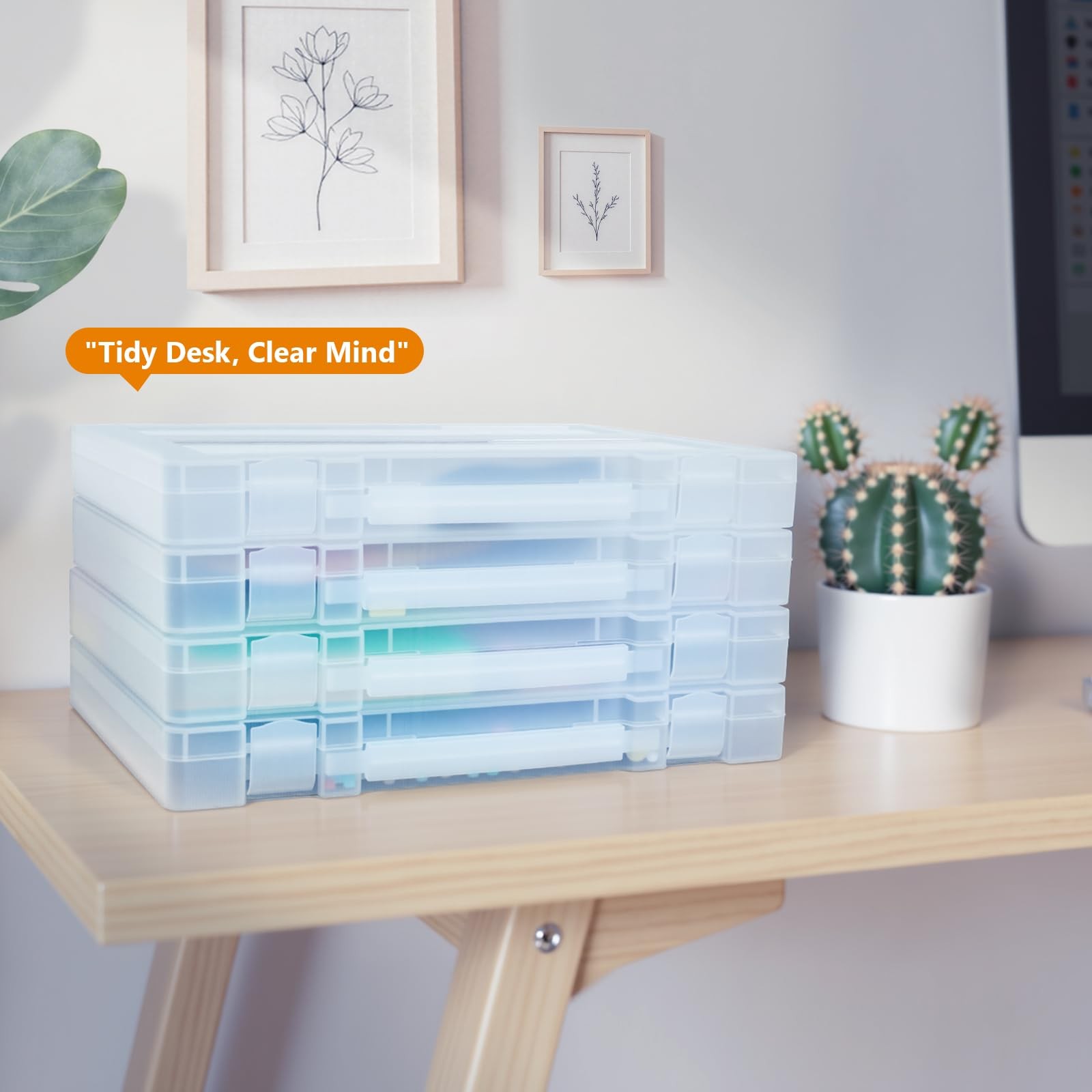 Scrapbook Paper Storage 4 Pack Stackable Craft Organizers Handle 8.5x11 Box