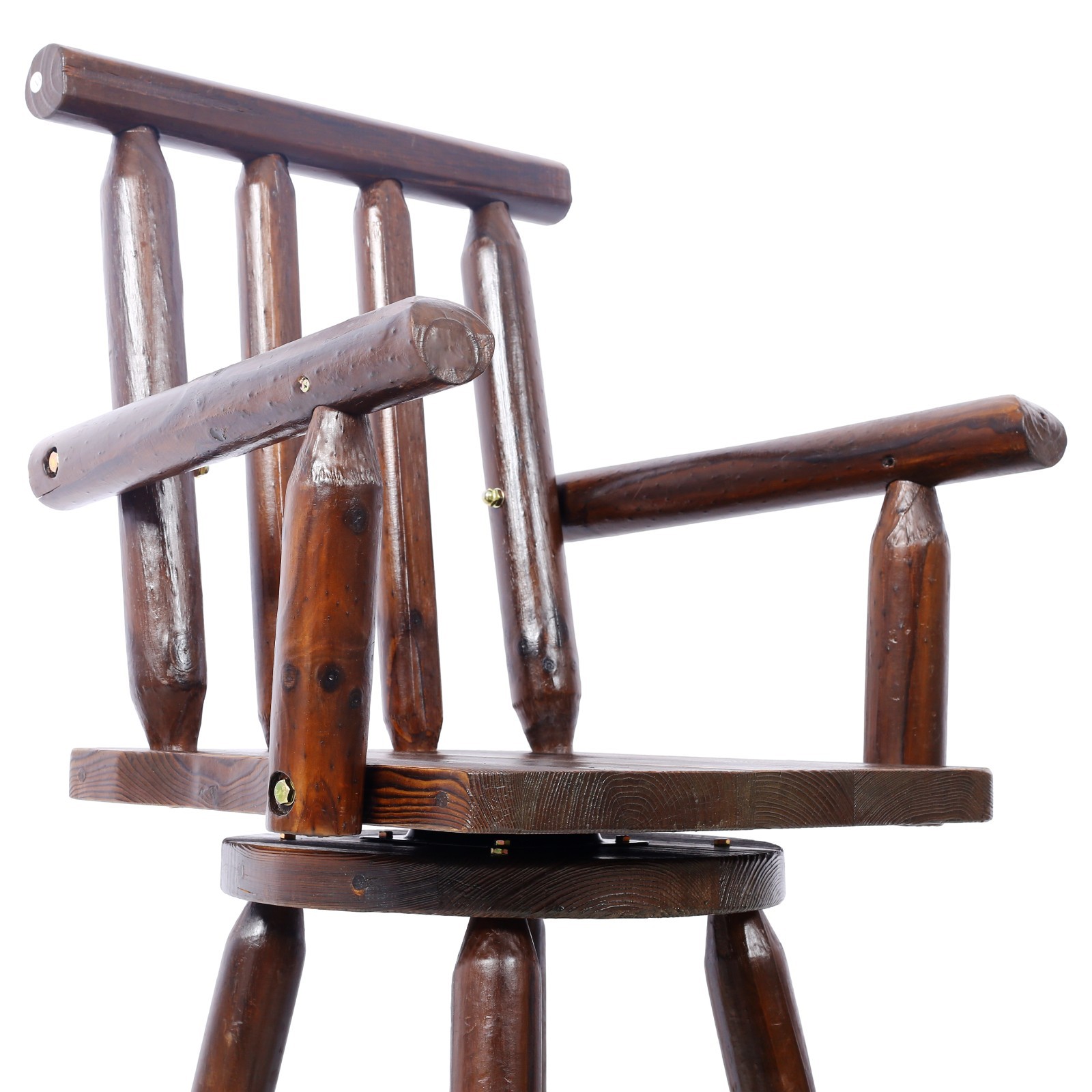 Rustic Fir Wood Bar Stool with Footrest & Wide Armrest, Brown