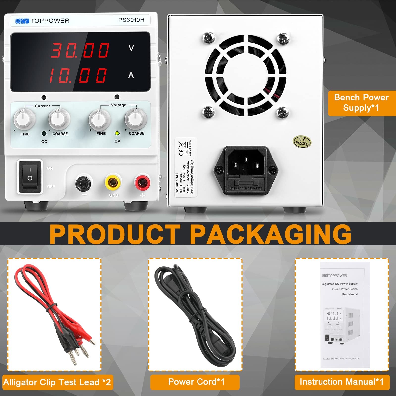 DC Power Supply Variable, 30V 10A Adjustable Switching Regulated DC Bench Lab