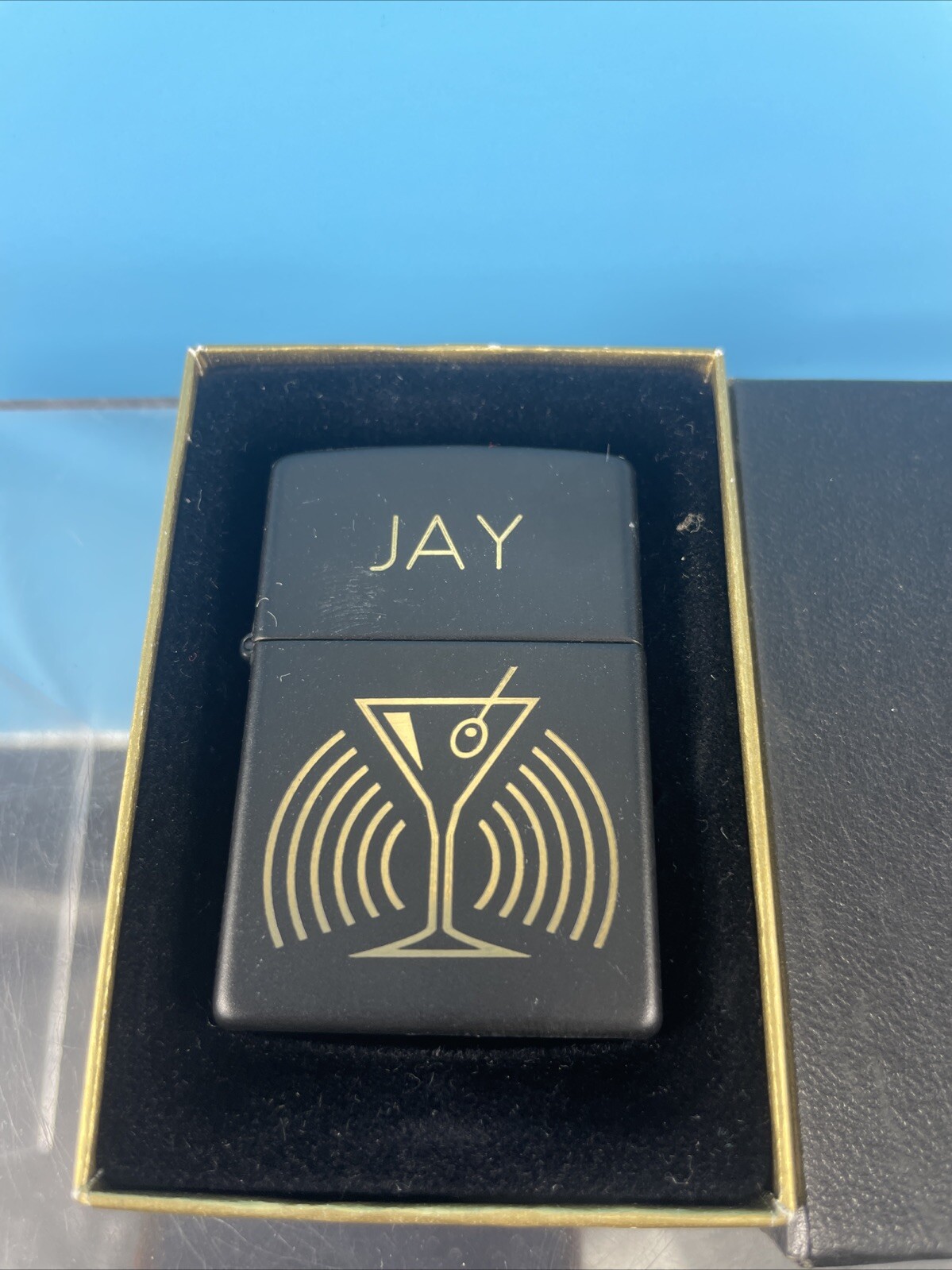 1999 Mate Black Martini Zippo Lighter Personalized “JAY” Unstruck Original Box