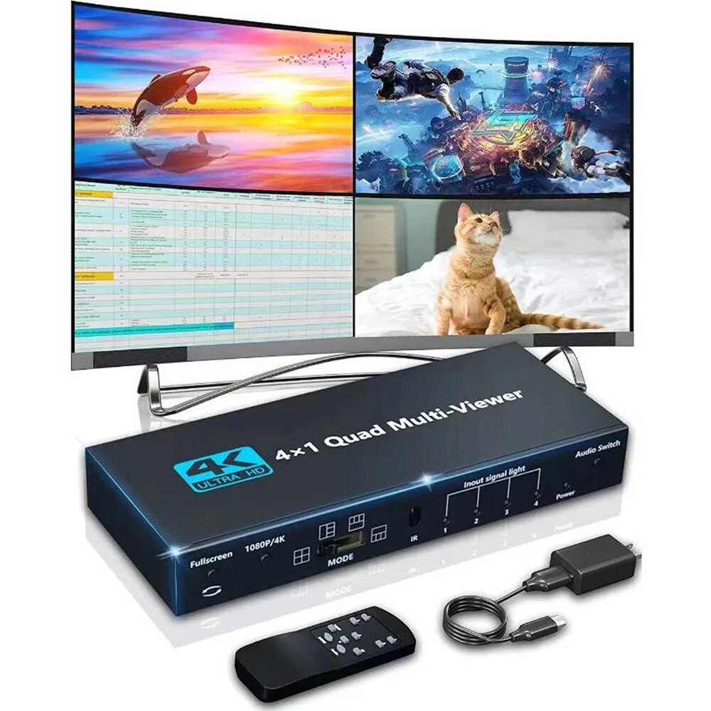 Multi-Viewer 4K HDMI 4x1 1080P Seamless Quad Screen Real Time Remote Splitter US