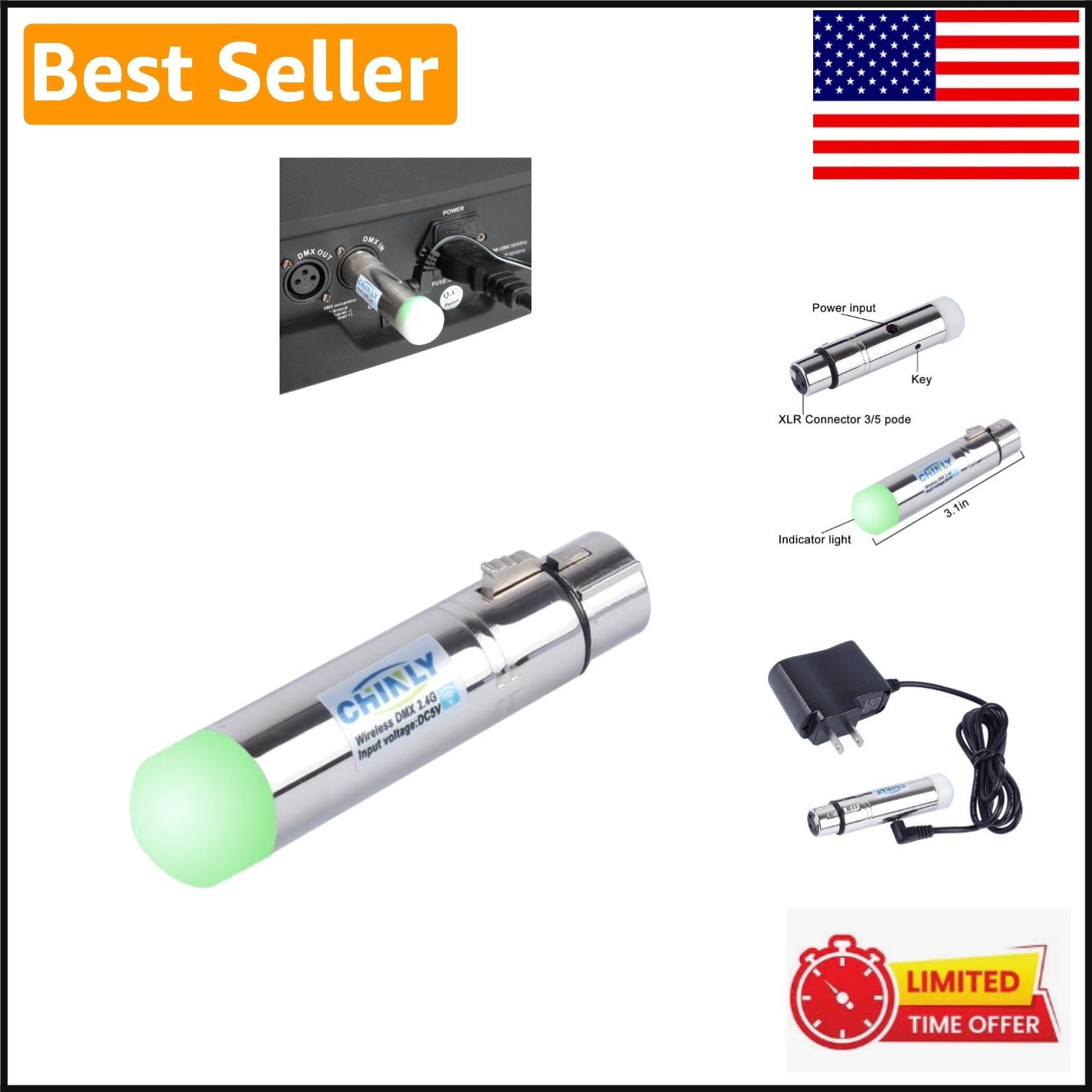 Compact DMX Dfi Wireless Receiver - Real-Time LED Lighting Control, 126 Channels