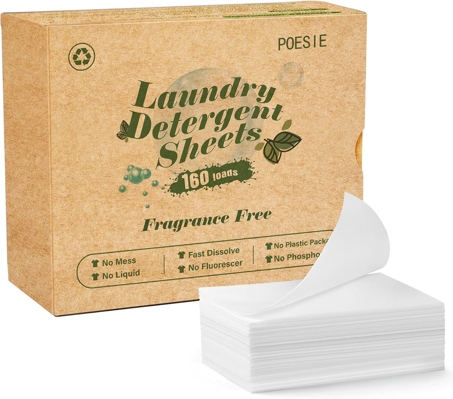 Poesie Laundry Detergent Sheets Fragrance Free 160 Count (Pack of 1)