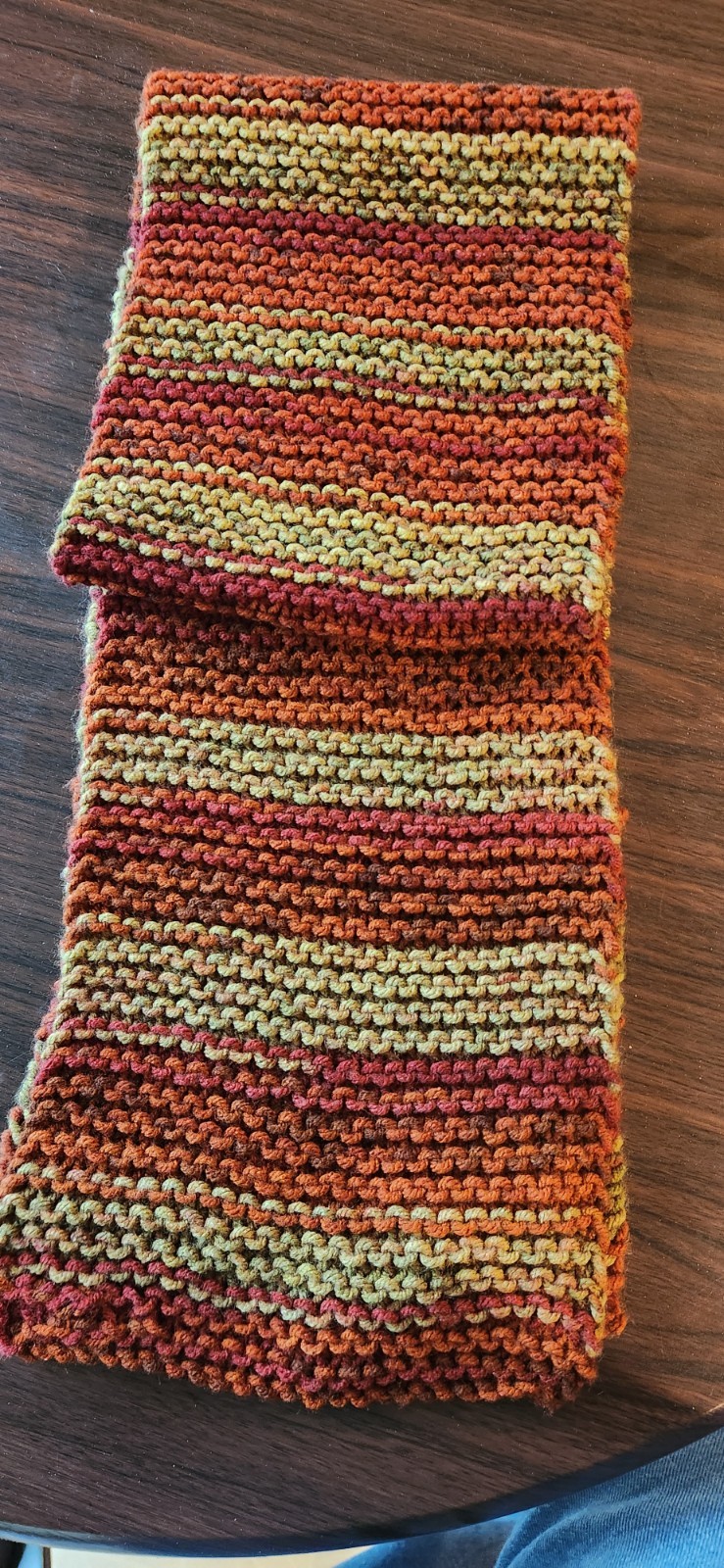 Handmade Handcrafted Knit Striped Scarf Red, Orange, light green