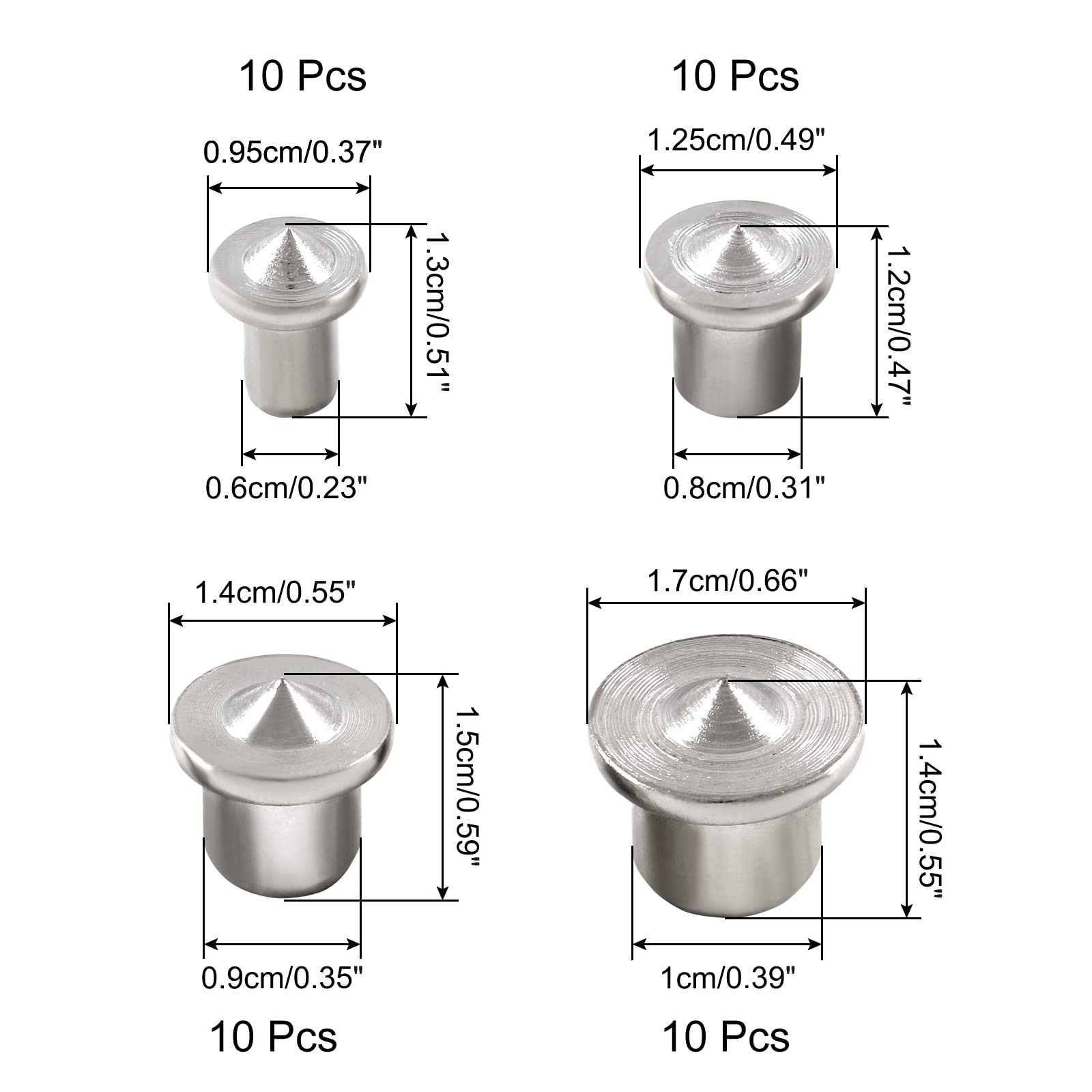 Dowel Tenon Center Transfer Plugs Set Solid Marker Pins 4 Sizes 40 PCS