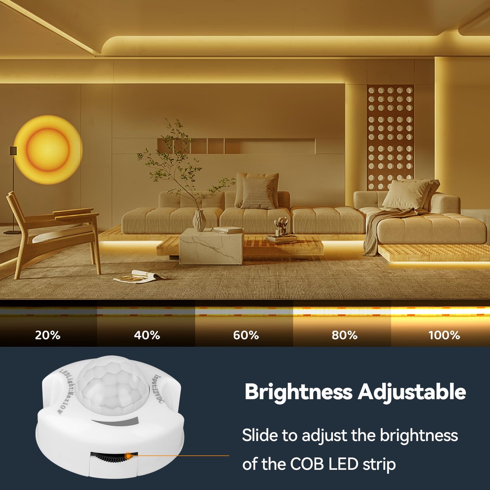 Under Bed Lights Motion COB , 2 x 6.56Ft Warm White Motion Activated Light St...