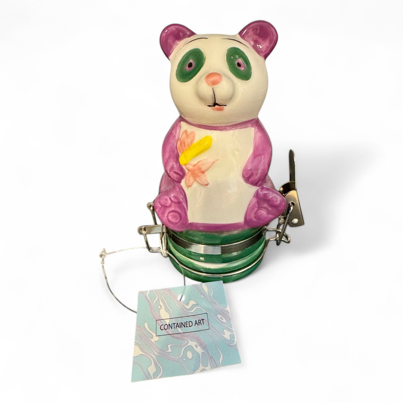 Container Art Pink And Green Ceramic Panda Sealed Container
